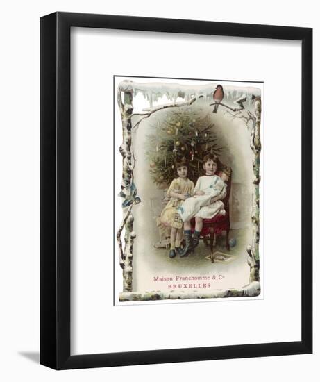 Two Girls Sit by the Tree with their Dolls-null-Framed Art Print