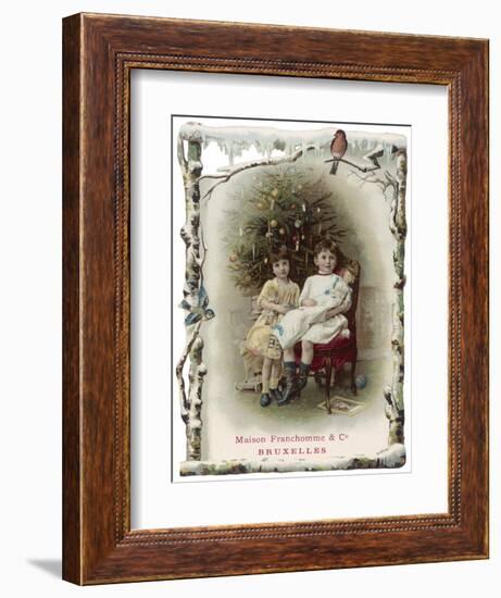 Two Girls Sit by the Tree with their Dolls-null-Framed Art Print