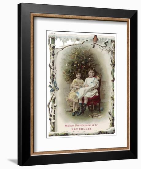 Two Girls Sit by the Tree with their Dolls-null-Framed Art Print