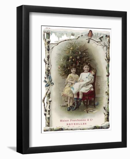 Two Girls Sit by the Tree with their Dolls-null-Framed Art Print