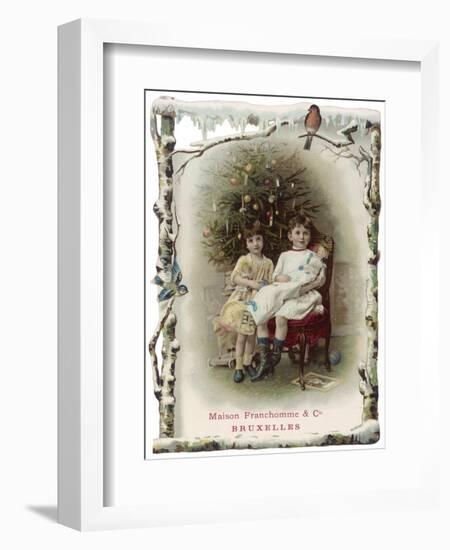 Two Girls Sit by the Tree with their Dolls-null-Framed Art Print