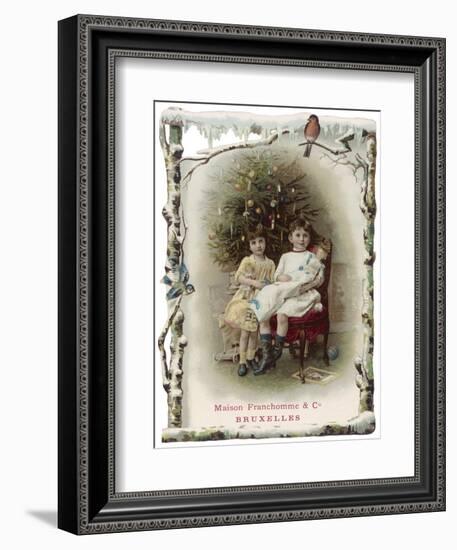 Two Girls Sit by the Tree with their Dolls-null-Framed Art Print