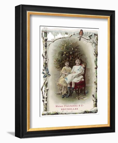 Two Girls Sit by the Tree with their Dolls-null-Framed Art Print