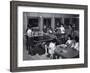 Two Girls Sitting at a Table are Playing Draughts, Four Young Woman are Playing Ping-Pong-A. Villani-Framed Photographic Print