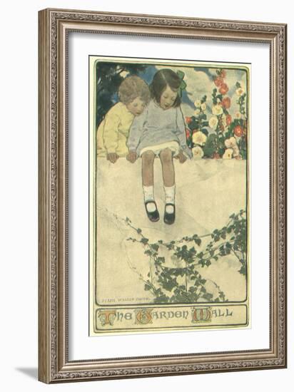 Two Girls Sitting on Garden Wall-Jessie Willcox-Smith-Framed Giclee Print