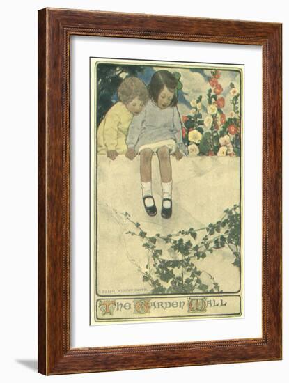 Two Girls Sitting on Garden Wall-Jessie Willcox-Smith-Framed Giclee Print