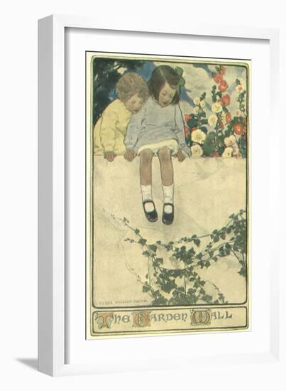 Two Girls Sitting on Garden Wall-Jessie Willcox-Smith-Framed Giclee Print