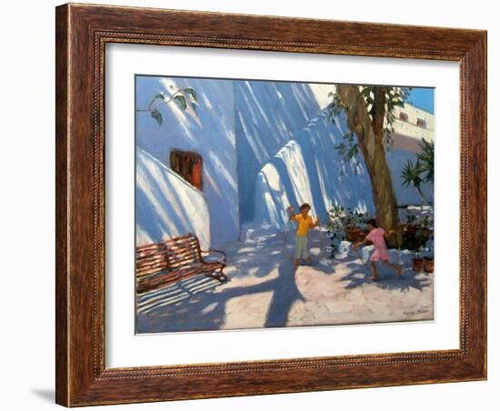 Two Girls Skipping, Mykonos-Andrew Macara-Framed Giclee Print