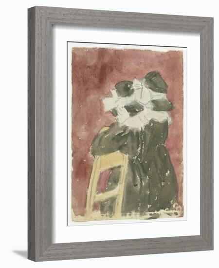 Two Girls Standing in Church (Pencil with W/C on Paper)-Gwen John-Framed Giclee Print