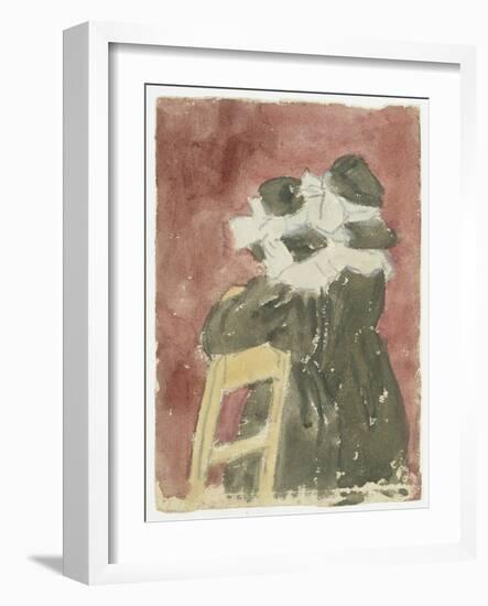 Two Girls Standing in Church (Pencil with W/C on Paper)-Gwen John-Framed Giclee Print