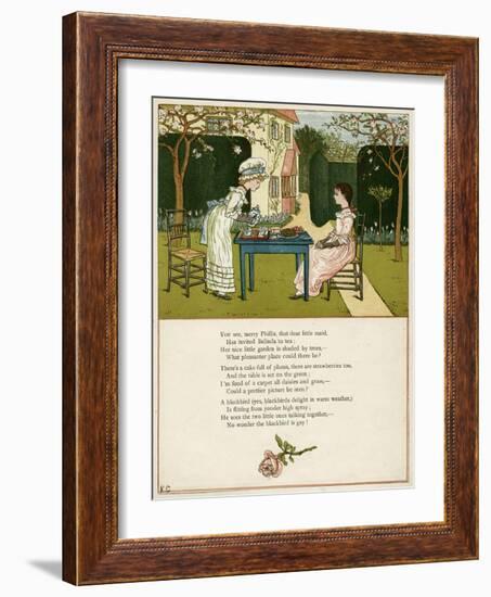 Two Girls Taking Tea on the Lawn-Kate Greenaway-Framed Art Print