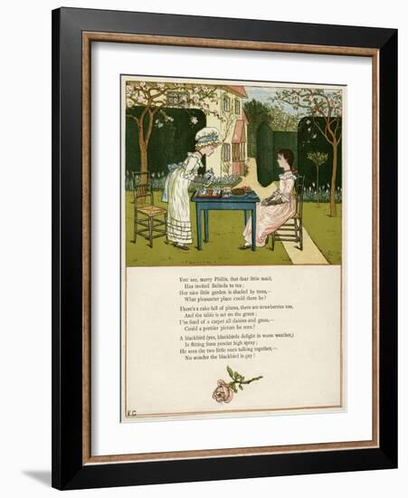 Two Girls Taking Tea on the Lawn-Kate Greenaway-Framed Art Print