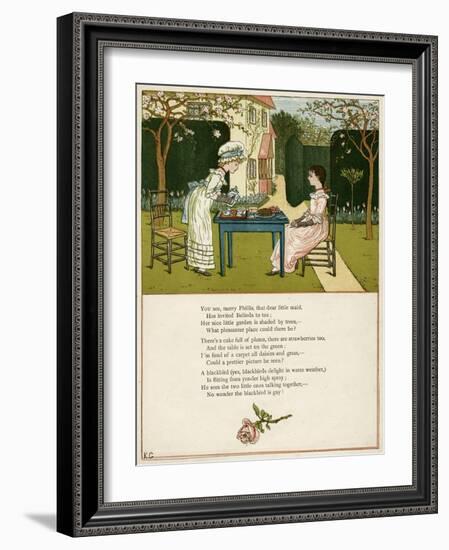 Two Girls Taking Tea on the Lawn-Kate Greenaway-Framed Art Print