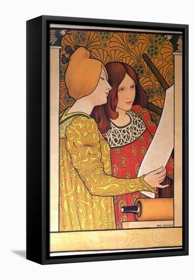 Two Girls with a Printing Press-Paul Berthon-Framed Premier Image Canvas