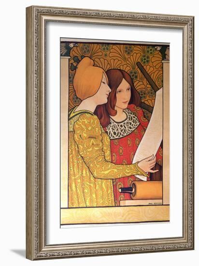 Two Girls with a Printing Press-Paul Berthon-Framed Premium Giclee Print