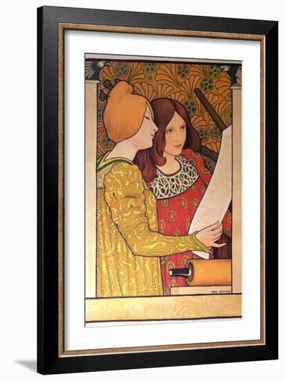 Two Girls with a Printing Press-Paul Berthon-Framed Giclee Print