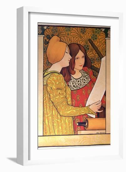 Two Girls with a Printing Press-Paul Berthon-Framed Giclee Print