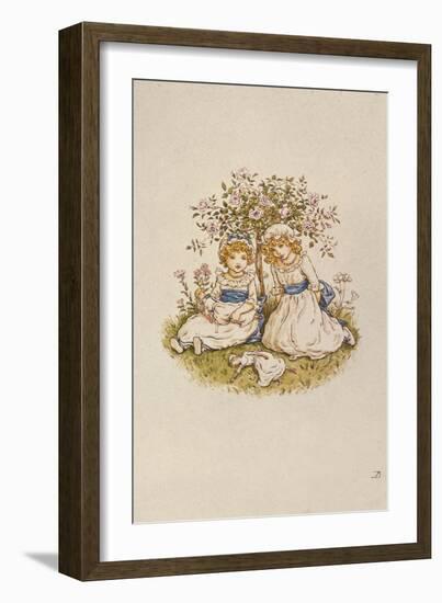 Two Girls with Dolls Sitting under a Rose Bush, 19Th Century-Kate Greenaway-Framed Giclee Print