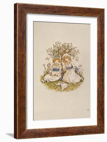 Two Girls with Dolls Sitting under a Rose Bush, 19Th Century-Kate Greenaway-Framed Giclee Print