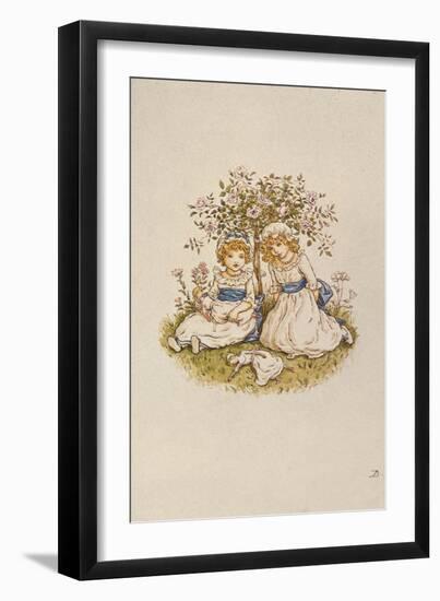 Two Girls with Dolls Sitting under a Rose Bush, 19Th Century-Kate Greenaway-Framed Giclee Print