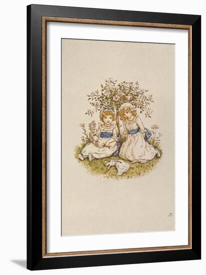 Two Girls with Dolls Sitting under a Rose Bush, 19Th Century-Kate Greenaway-Framed Giclee Print