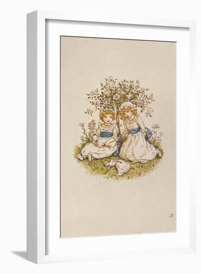 Two Girls with Dolls Sitting under a Rose Bush, 19Th Century-Kate Greenaway-Framed Giclee Print