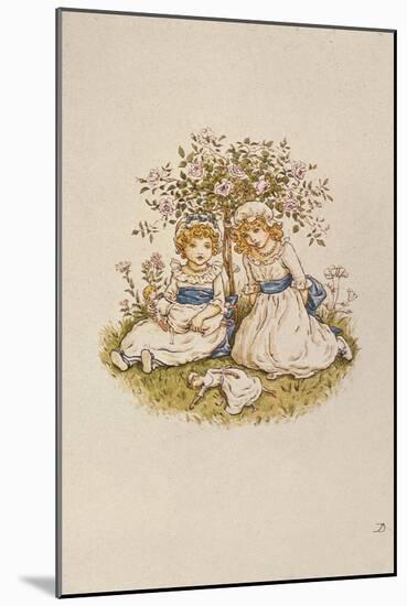 Two Girls with Dolls Sitting under a Rose Bush, 19Th Century-Kate Greenaway-Mounted Giclee Print