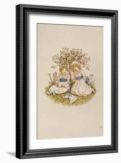 Two Girls with Dolls Sitting under a Rose Bush, 19Th Century-Kate Greenaway-Framed Giclee Print