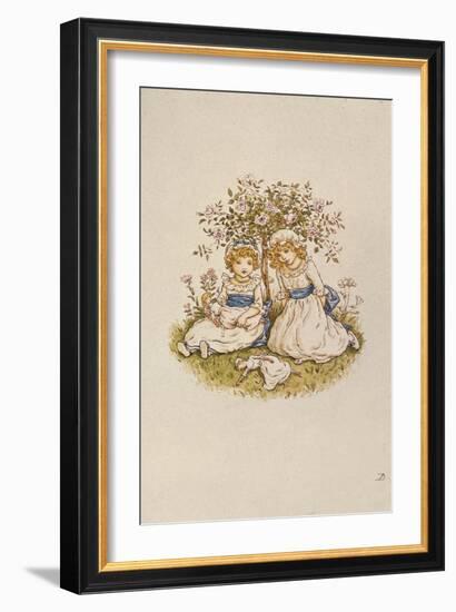 Two Girls with Dolls Sitting under a Rose Bush, 19Th Century-Kate Greenaway-Framed Giclee Print