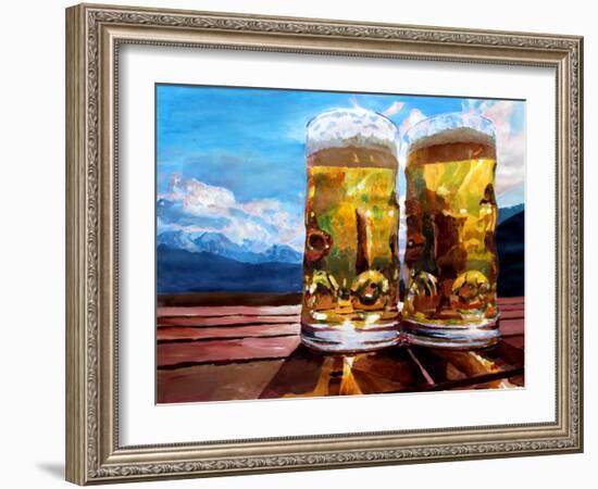 Two Glasses of Beer with Mountains-Markus Bleichner-Framed Art Print