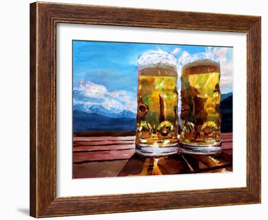 Two Glasses of Beer with Mountains-Markus Bleichner-Framed Art Print