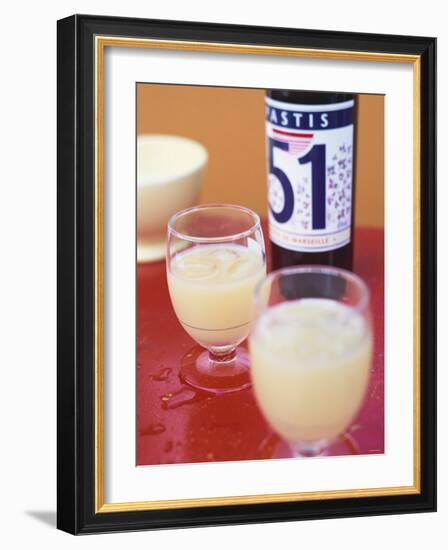 Two Glasses of Pastis, Bottle of Pastis Behind-Peter Medilek-Framed Photographic Print