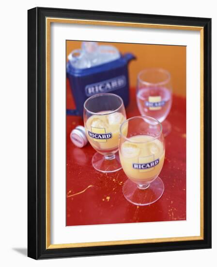 Two Glasses of Pernod with Ice and Jug of Ice Cubes-Peter Medilek-Framed Photographic Print