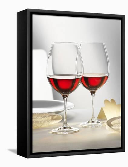 Two Glasses of Red Wine on Festive Table-Alexander Feig-Framed Premier Image Canvas