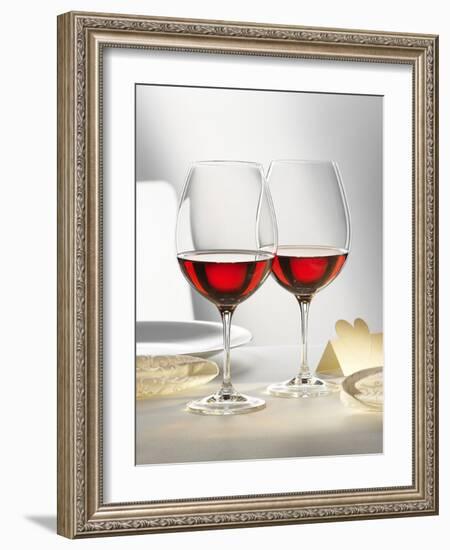 Two Glasses of Red Wine on Festive Table-Alexander Feig-Framed Photographic Print