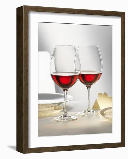 Two Glasses of Red Wine on Festive Table-Alexander Feig-Framed Photographic Print