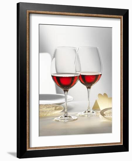 Two Glasses of Red Wine on Festive Table-Alexander Feig-Framed Photographic Print