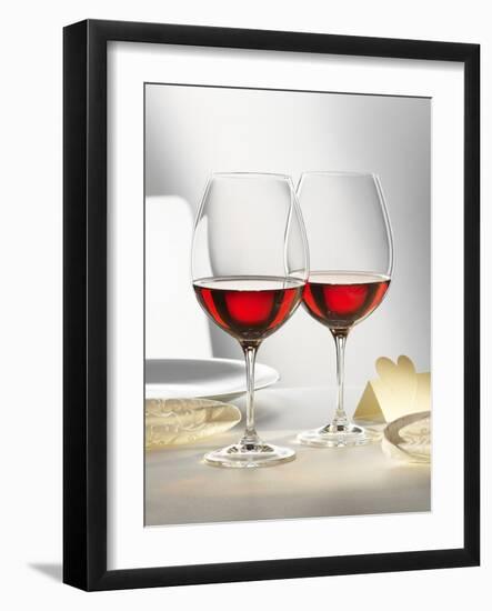 Two Glasses of Red Wine on Festive Table-Alexander Feig-Framed Photographic Print