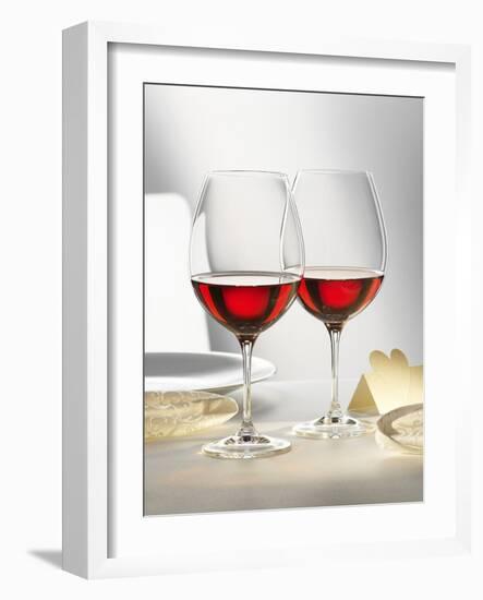 Two Glasses of Red Wine on Festive Table-Alexander Feig-Framed Photographic Print