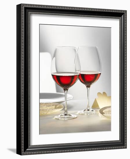 Two Glasses of Red Wine on Festive Table-Alexander Feig-Framed Photographic Print