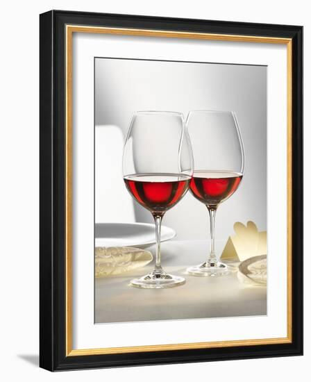 Two Glasses of Red Wine on Festive Table-Alexander Feig-Framed Photographic Print