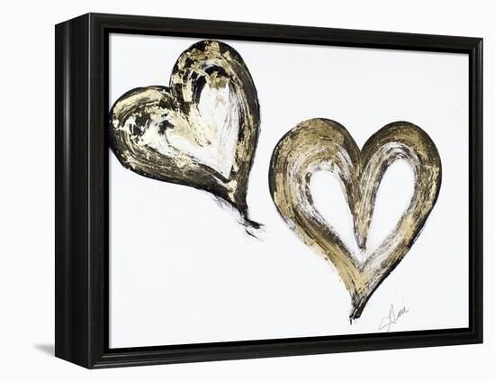 Two Gold and Black Hearts-Gina Ritter-Framed Stretched Canvas