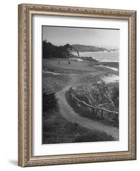 Two Golfers Playing on a Putting Green at Pebble Beach Golf Course-Nina Leen-Framed Photographic Print