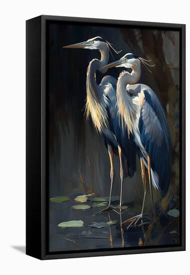 Two Great Blue Herons I-Vivienne Dupont-Framed Stretched Canvas