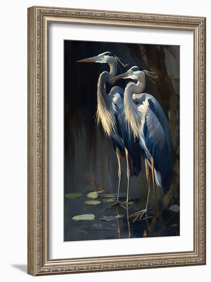 Two Great Blue Herons I-Vivienne Dupont-Framed Art Print