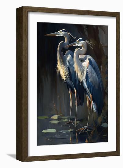 Two Great Blue Herons I-Vivienne Dupont-Framed Art Print