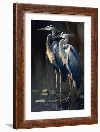 Two Great Blue Herons I-Vivienne Dupont-Framed Art Print