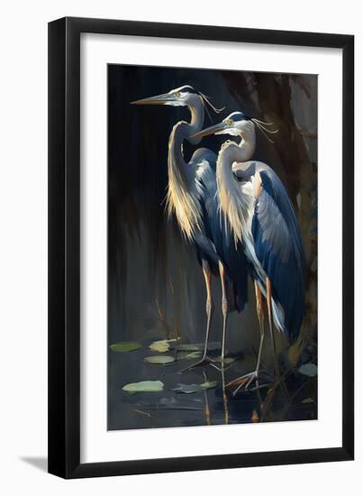 Two Great Blue Herons I-Vivienne Dupont-Framed Art Print