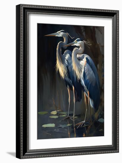 Two Great Blue Herons I-Vivienne Dupont-Framed Art Print