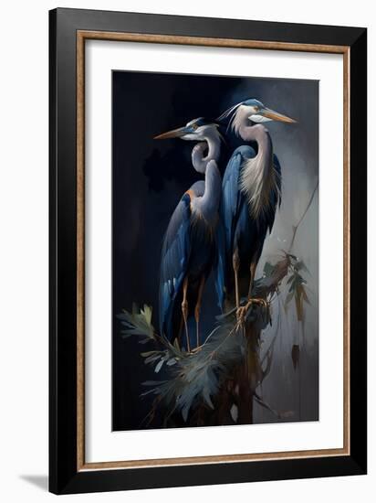 Two Great Blue Herons-Vivienne Dupont-Framed Art Print